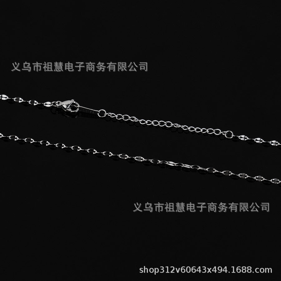 Stainless steel 18k silver plated flat cable lip bead chain necklace, suitable for bulk wholesale adjustable chains