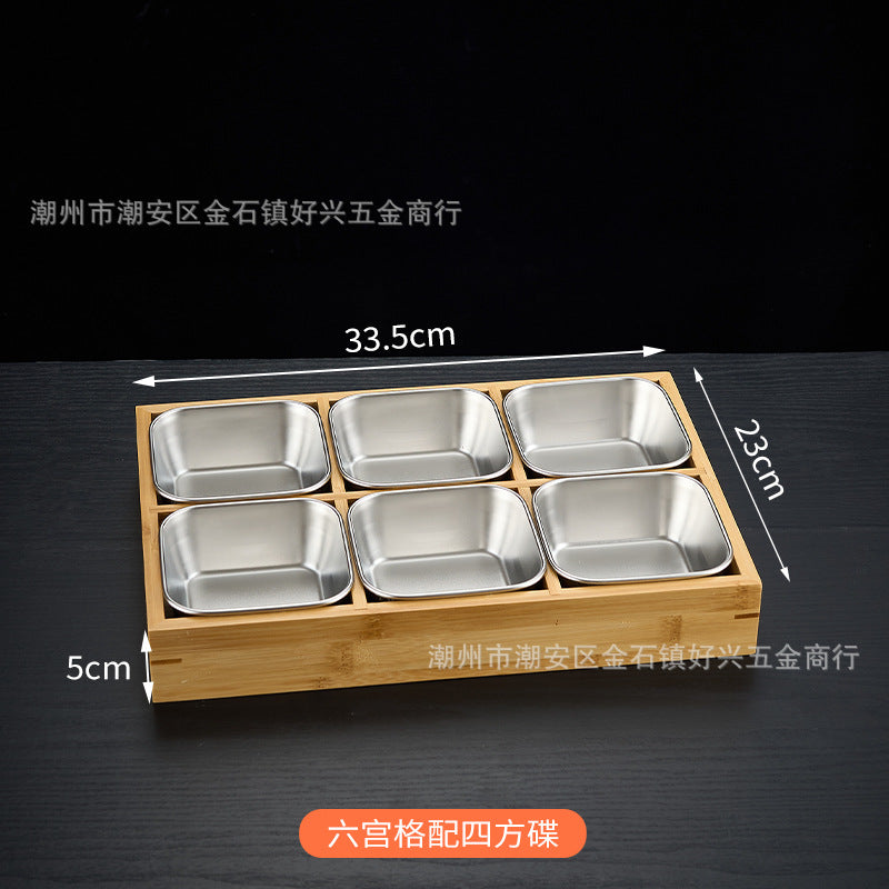 Creative nine-square grid tableware commercial hot pot restaurant barbecue restaurant beef vegetable platter bamboo tray divided grid dinner plate