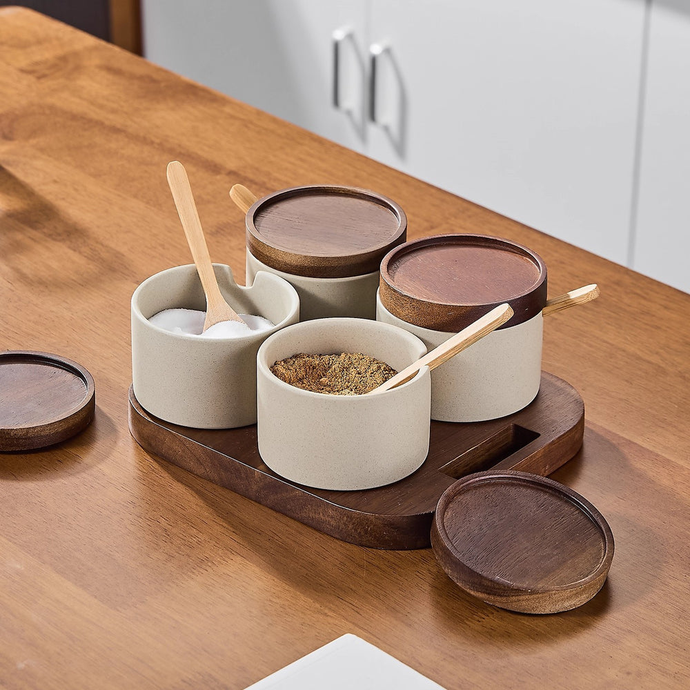 Japanese ceramic seasoning jar set - salt, msg, chicken bouillon, chili sauce, condiment storage for home kitchen, commercial restaurant, and hotel use