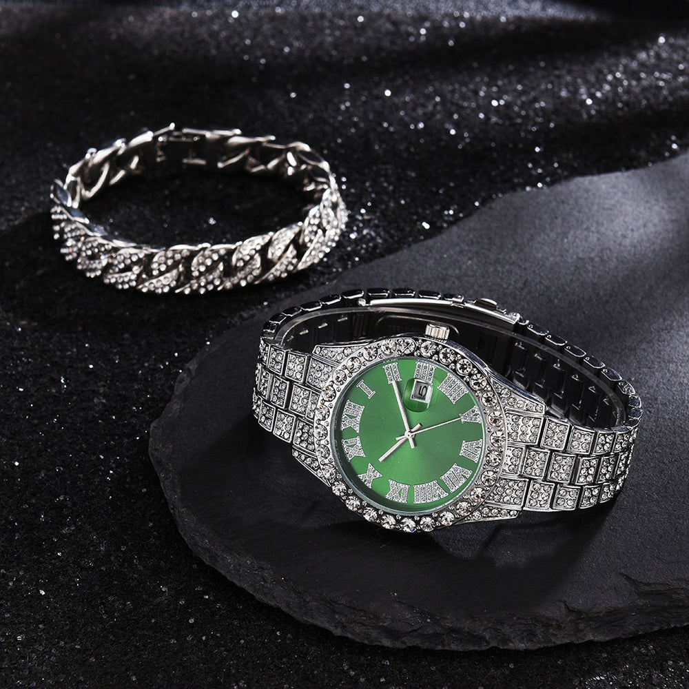 2025 hot-selling export watch: european and american men's personalized hip-hop feng shui ghost roman numeral diamond-inlaid quartz watch for men