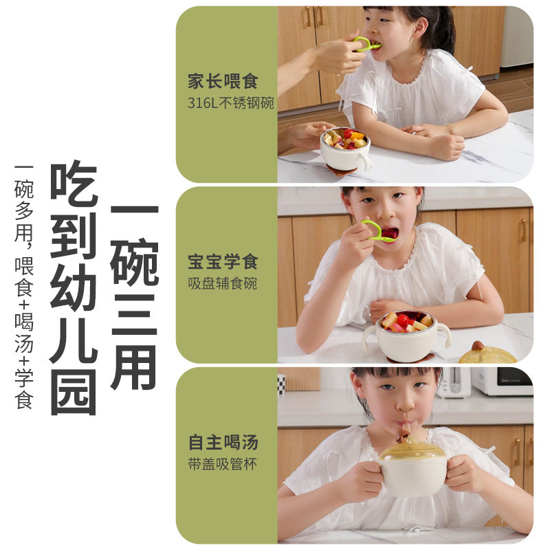 Baby food bowl with straw - anti-spill, suction cup, keeps warm - perfect for soups, cereal, and solid foods