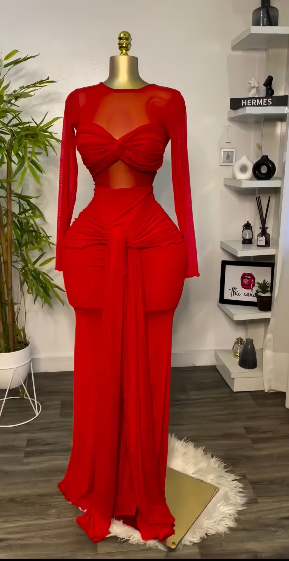 European and american cross-border women's fashion:  early spring new arrival - solid color long sleeve crew neck bandeau bodycon elegant maxi dress