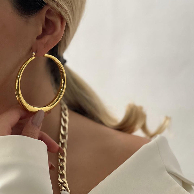 European and american cross-border e-commerce exaggerated jewelry fashion alloy circle earrings niche geometric gold stud earrings women's earrings