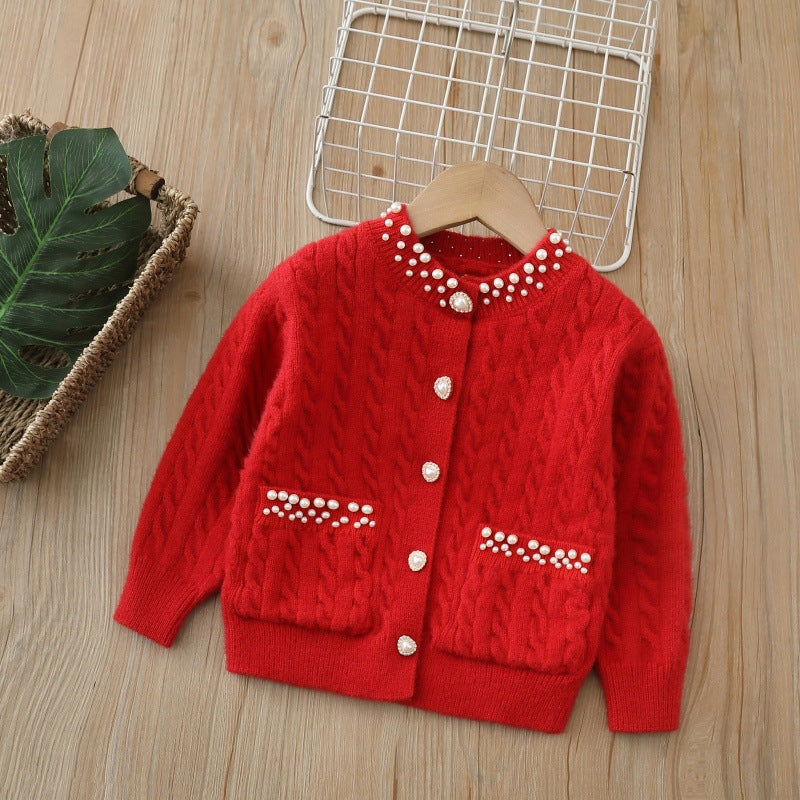 Little girl tweed style tutu skirt two-piece setfall and winternew arrivalkidssweateroutweargirlsweatercardigan