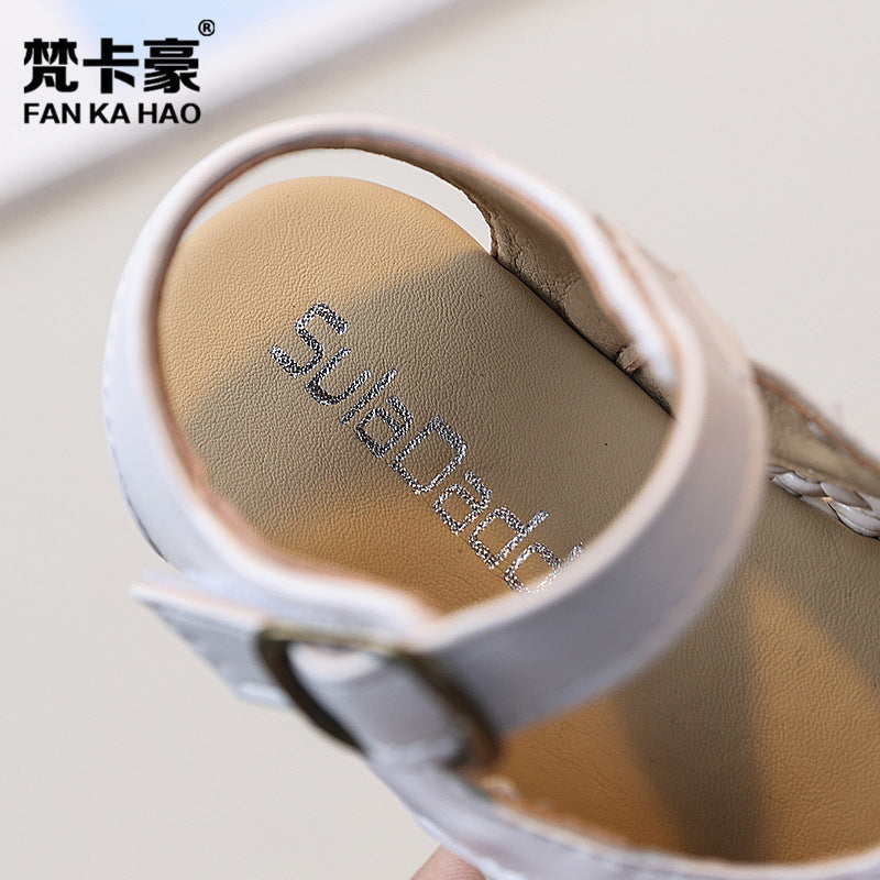 Vancahao girls' sandals: new summer  collection - kids' woven closed-toe first walker shoes, korean style girls' beach sandals