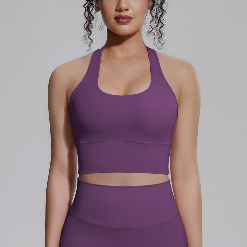 Naked-feel compression sports bra yoga top - quick-dry racerback workout tank with padded yoga bra