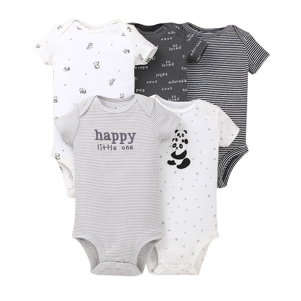 Dropshipping summer infant & toddler short-sleeve mixed color romper, triangle short-sleeve bodysuit, 5-piece set