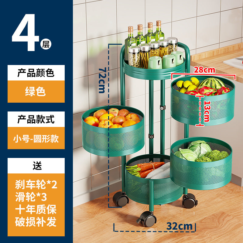 360-degree rotating vegetable organizer, kitchen floor-standing multi-tier round storage rack, dedicated basket storage for vegetables