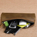 Hot-selling retro genuine leather stationery pencil case, top grain crazy horse leather handmade coin purse, student stationery organizer
