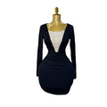 Fashion cross-border spring & fallv neck chain beaded long sleeves elastic silmdresssexy hip-covering short skirt for women dress