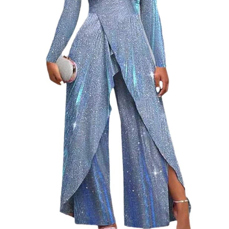 new arrival: cross-border fashionable & sexy sequin maxi dress jumpsuit - european & american style, asymmetrical front, mid-waist, chic & professional