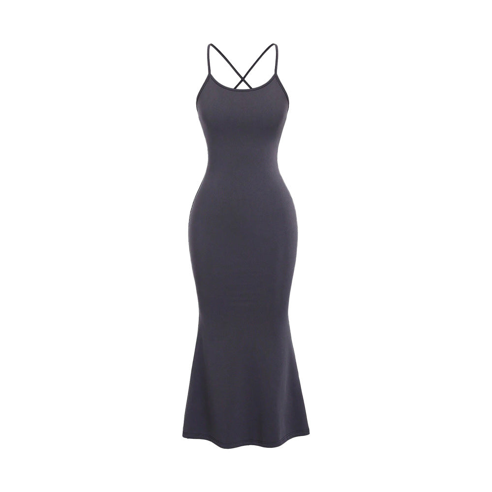 Amazon cross-border fashion style sexy hot girl cross backless dress summer silm hip-covering mermaid suspender skirt