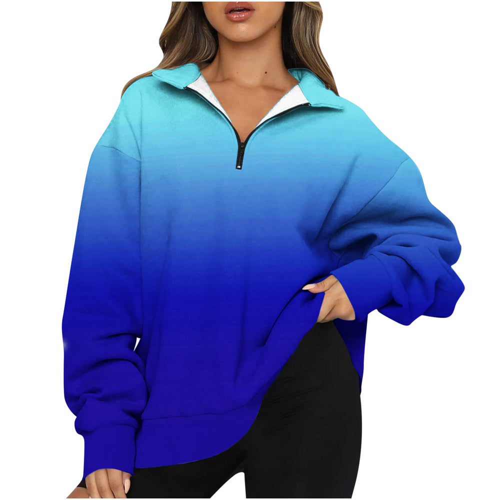 new european and american style  print top - women's half-zip pullover long sleeve sweatshirt