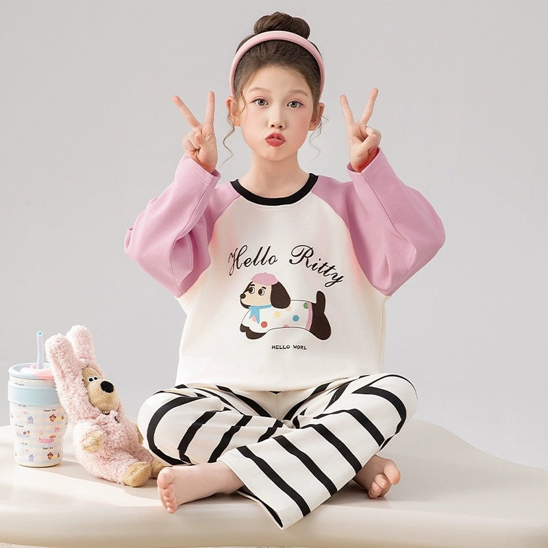 Girls' pajamas - spring/autumn cotton lightweight long sleeve set - new stylish princess style loungewear for kids