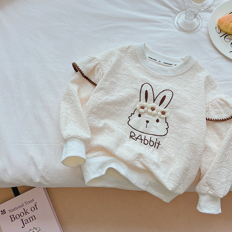 Girls' autumn new collection: cute bunny print sweatshirt, perfect for layering or wearing on its own. sizes 110-160. long-sleeve tee for little girls, style t