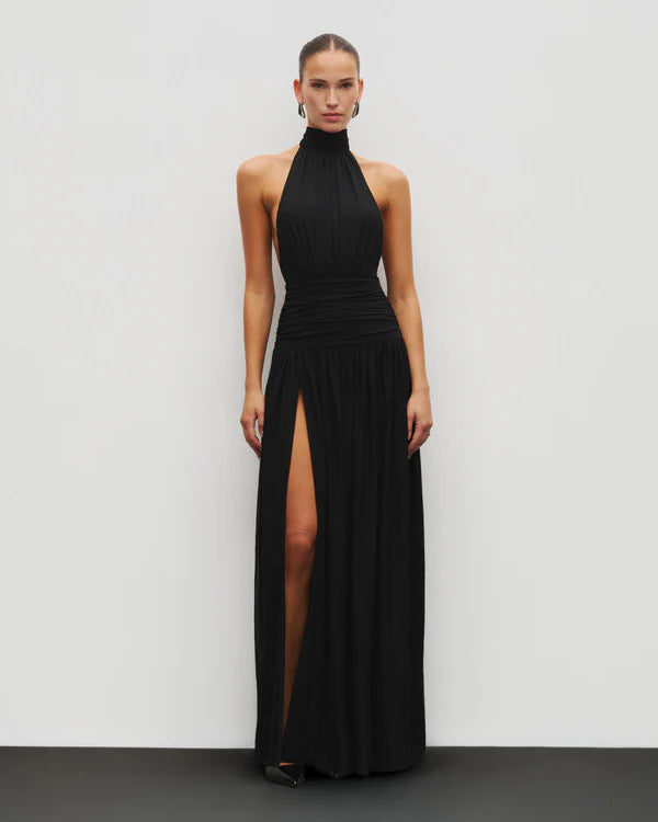 women's clothing  spring/summer new fashion halter neck sexy backless maxi dress with tie-up and slit