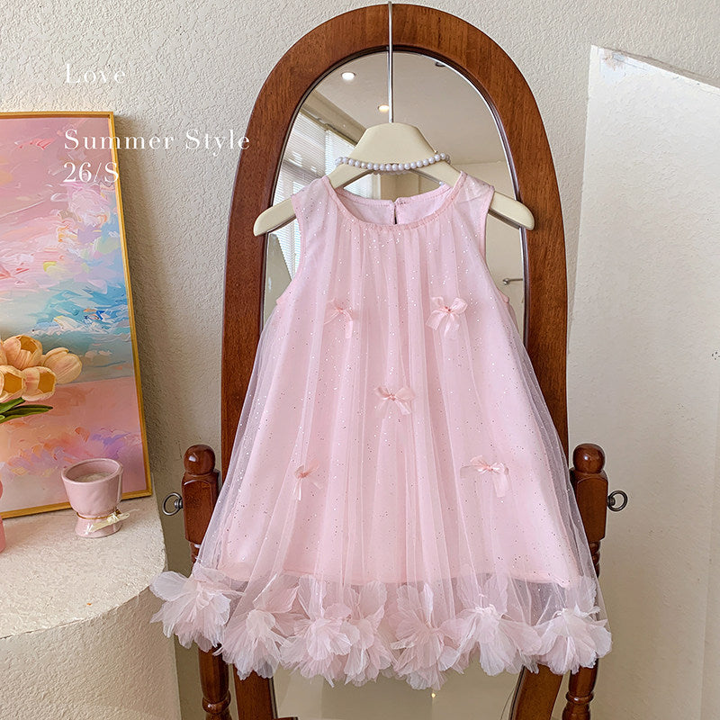 Girls' sleeveless 3d bow mesh dress - princess style summer dress for baby girls and toddlers - sweet and adorable