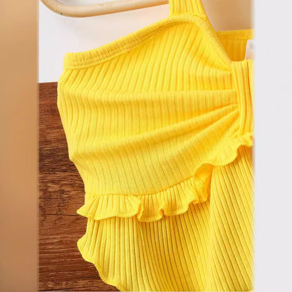 Girls' summer  new collection: pure cotton square neck candy-colored chic short-sleeve sunflower print bodycon skirt two-piece set