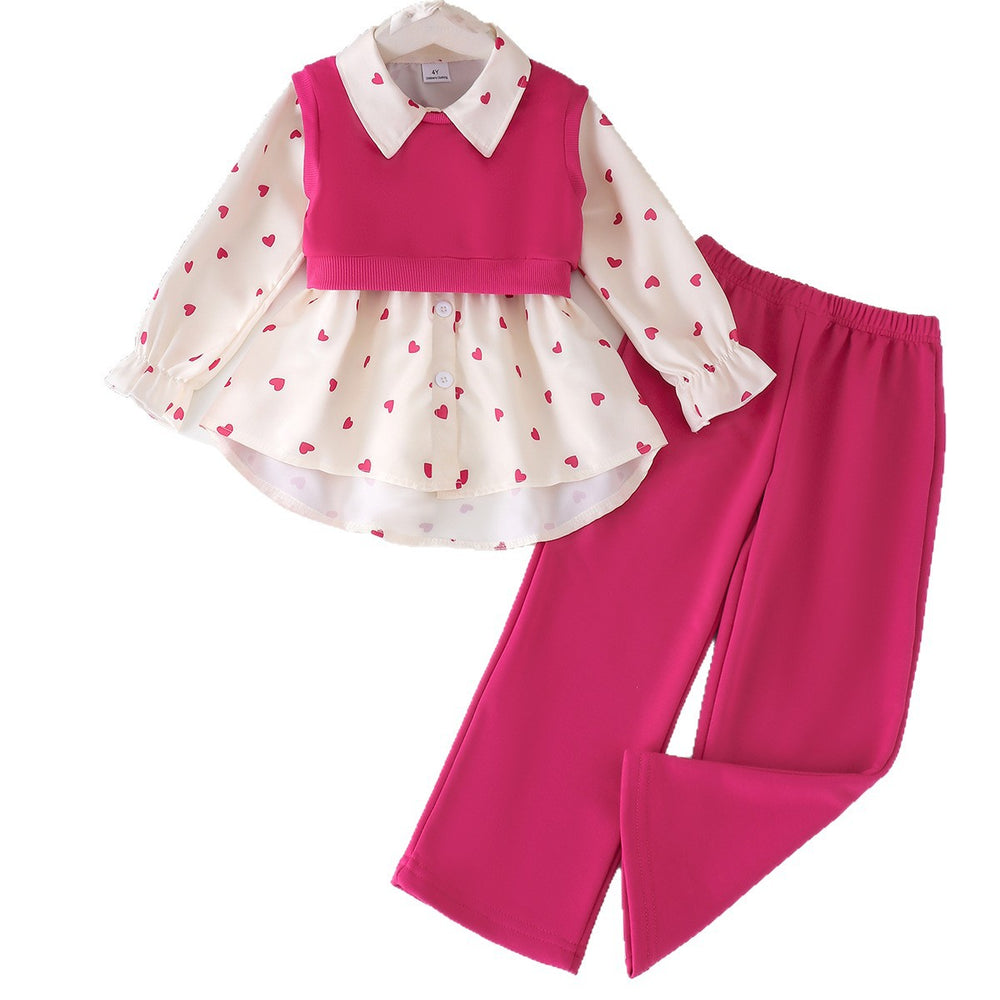 Kids clothing cross-border exclusive for european and american girls new arrival children's long sleeves shirt + pink pants