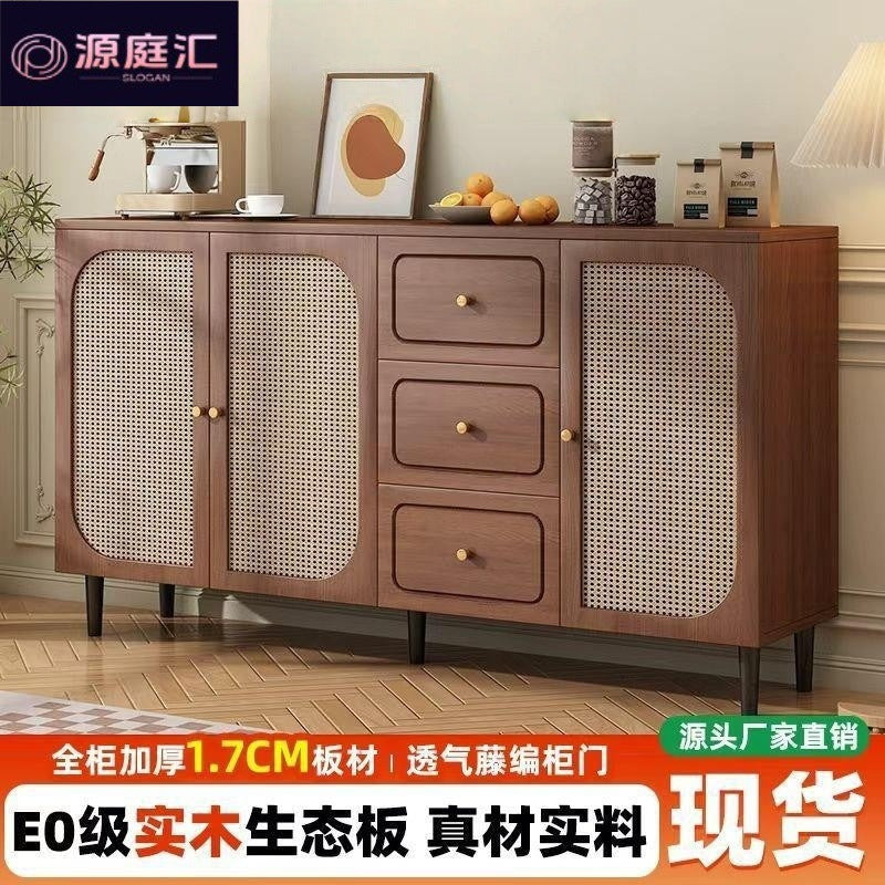 Medieval style sideboard for home small apartment living room solid wood tea cabinet casual rattan storage cabinet storage cabinet