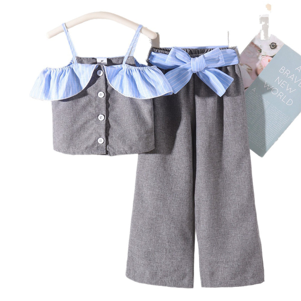 Children's clothing cross-border european and american girls gray camisole + pants two-piece set of children's clothing