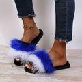 real feather turkey feather slippers one-piece slippers for women winter heattech flat heel ostrich feather slippers for women internet celebrity color matching slippers