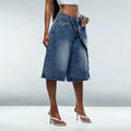 Fashion jeans women's diagonal button wide-leg cropped jeans cross-border hot girl washed pants foreign trade women's clothing