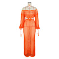 Amazon  european and american women's sexy hollow-out knitted dress summer deep v beach cover-up maxi dress