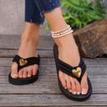 Plus size black flip-flops with cartoon design - summer thick-soled sandals & slippers - fashionable beach shoes for women