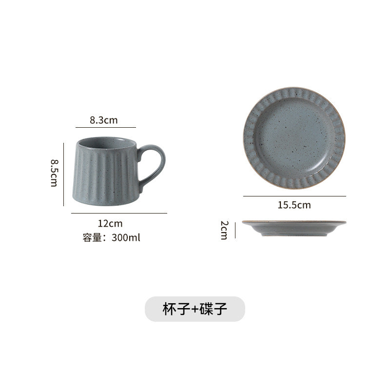 Vintage personalized ceramic striped afternoon tea milk coffee cup hand-painted stoneware mug italian nostalgic style cup and saucer set