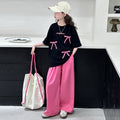 Summer kids' fashion bow t-shirt set: sweet & stylish short-sleeve top and loose-fit pants two-piece outfit for girls (sizes for mid-to-large children)