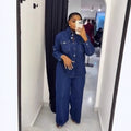 Amazon european and american clothing cross-border new arrival: fashionable retro denim cardigan long-sleeve top and straight-leg pants set