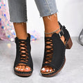 plus size  summer new chunky heel high heel roman peep-toe cutout buckle strap sandals, size 43,
