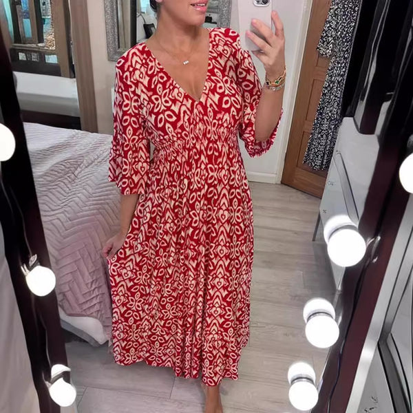 Spot 2024 new large size super fairy V-neck floral dress seaside vacation beach dress loose and versatile long