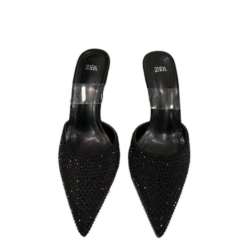 Za new 2024 summer rhinestone peep-toe slingback high heels - women's strappy open heel pointed toe stiletto sandals - trendy style