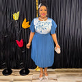 Aliexpress women's printed dress african cross-border trade new style maternity plus size pleated skirt with belt