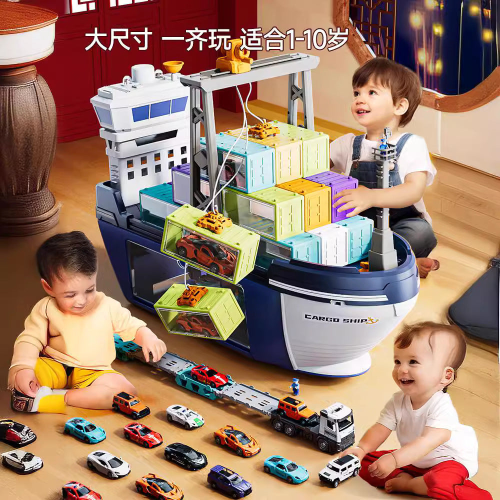 Extra-large ship kids toy set - deluxe cruise liner transport truck with container cars for boys, ages 3-6