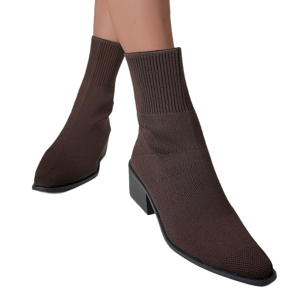 Exportplus sizefashion slim boots women's high heel short boots knittingfall and wintersingle boots thick heel square toe shoes women's boots