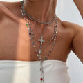 Cross necklace wholesale european and american cross-border new jewelry niche high-end necklace women's diamond tassel clavicle chain