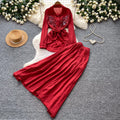 French chic embroidered cardigan & high-waisted midi skirt set - autumn sequin waist-cinching slimming two-piece - premium style