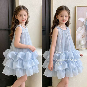 Girls' princess dress summer collection : new children's luxury high-end formal dress, girls' mesh vest dress