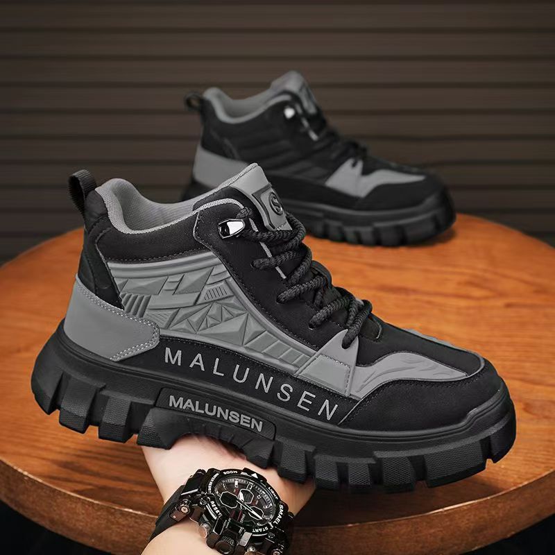 Boots men's high-top spring american retro motorcycle workwear boots outdoor hikingwaterproofnon-slipthick sole labor protection shoes