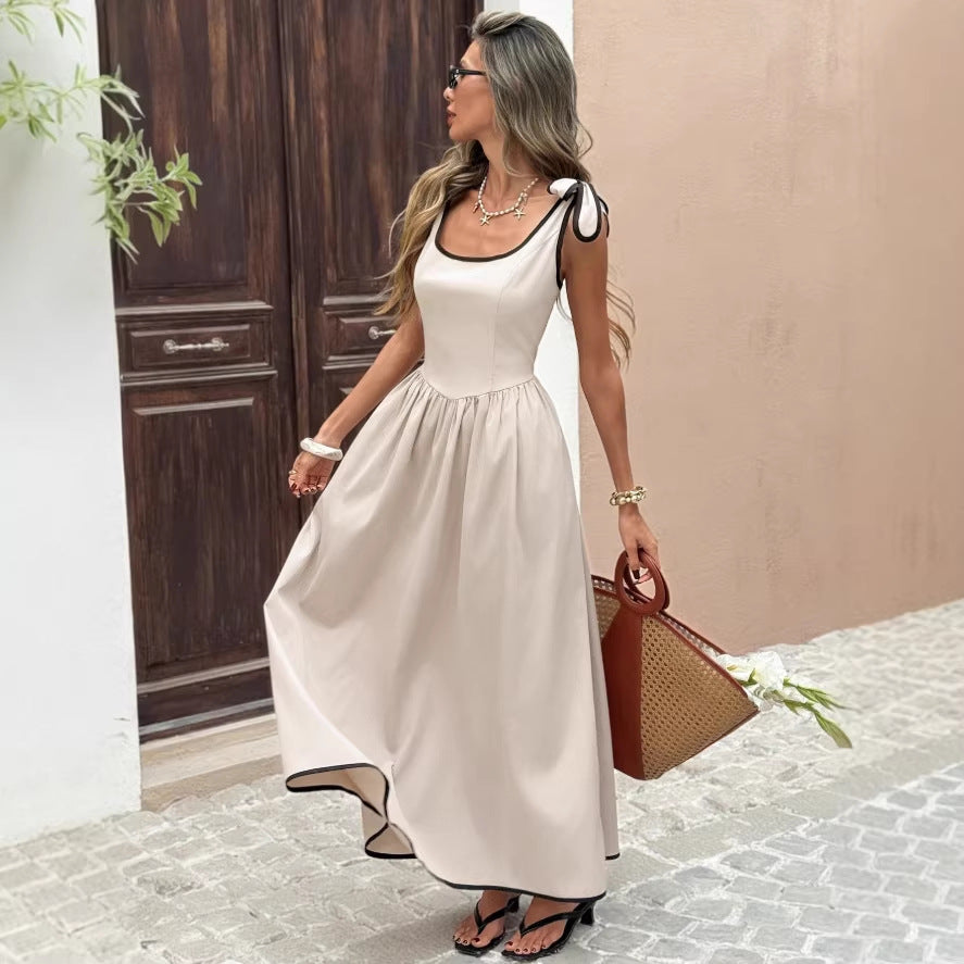 european and american cross-border new arrival: elegant solid color maxi dress