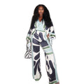 European and american cross-border women's fashion:  summer new collection - stylish v-neck loose-fit printed top and wide-leg pants casual set