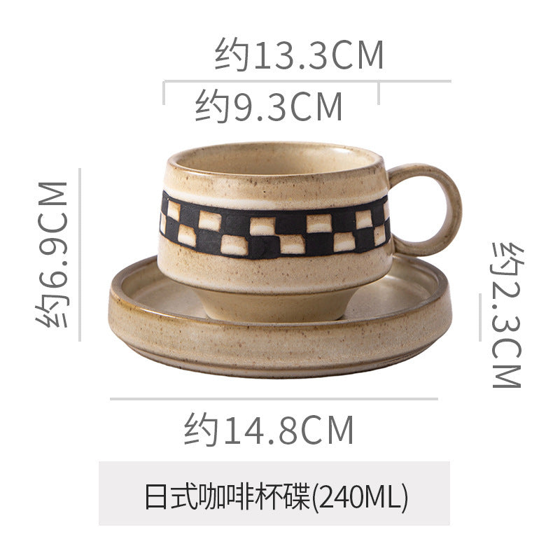 Japanese-style aesthetic ceramic cup and saucer set - rustic pottery coffee cup and saucer - creative handmade gift - funnel cup - afternoon tea cup
