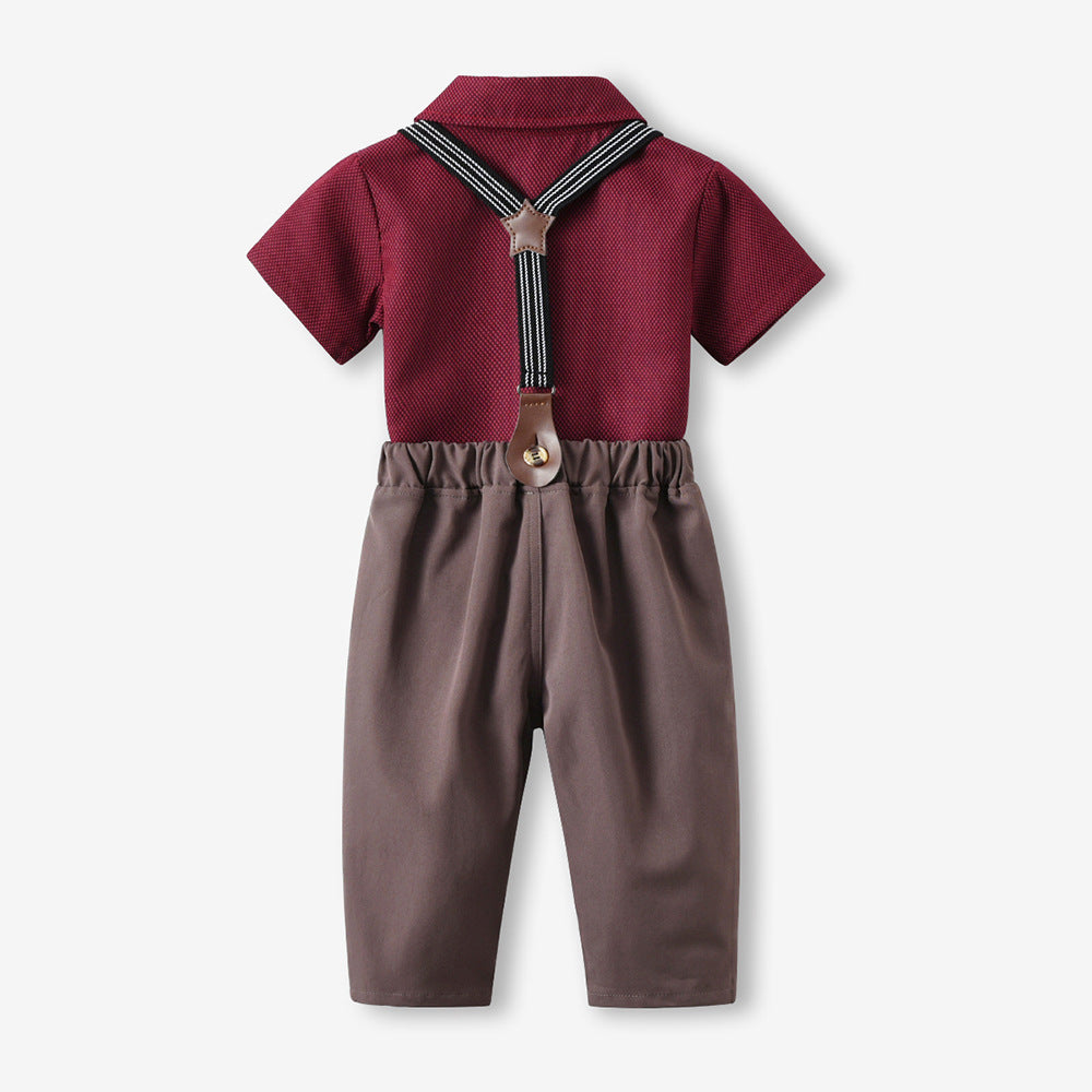Kids' summer outfit set: new fashionable two-piece short-sleeve overalls for boys - perfect for hosts, choir performances, and special occasions