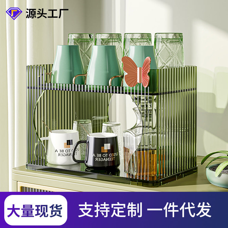 Customized desktop cup storage rack Multifunctional water cup storage box Dust-proof glass Teacup drain cup holder