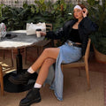 Xintang denim skirt new arrival cross-border washed slit denim skirt washed raw edge denim skirt