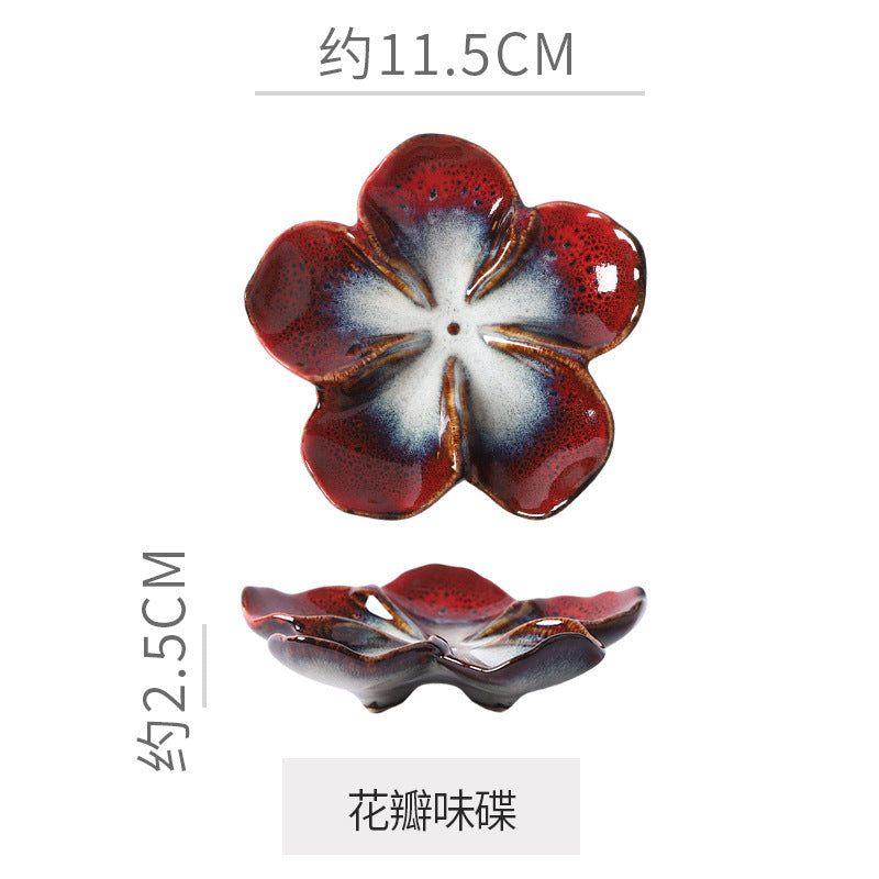 Retro japanese ceramic dish flower shape small dish creative dish dipping dish side dish multi-color kiln dish