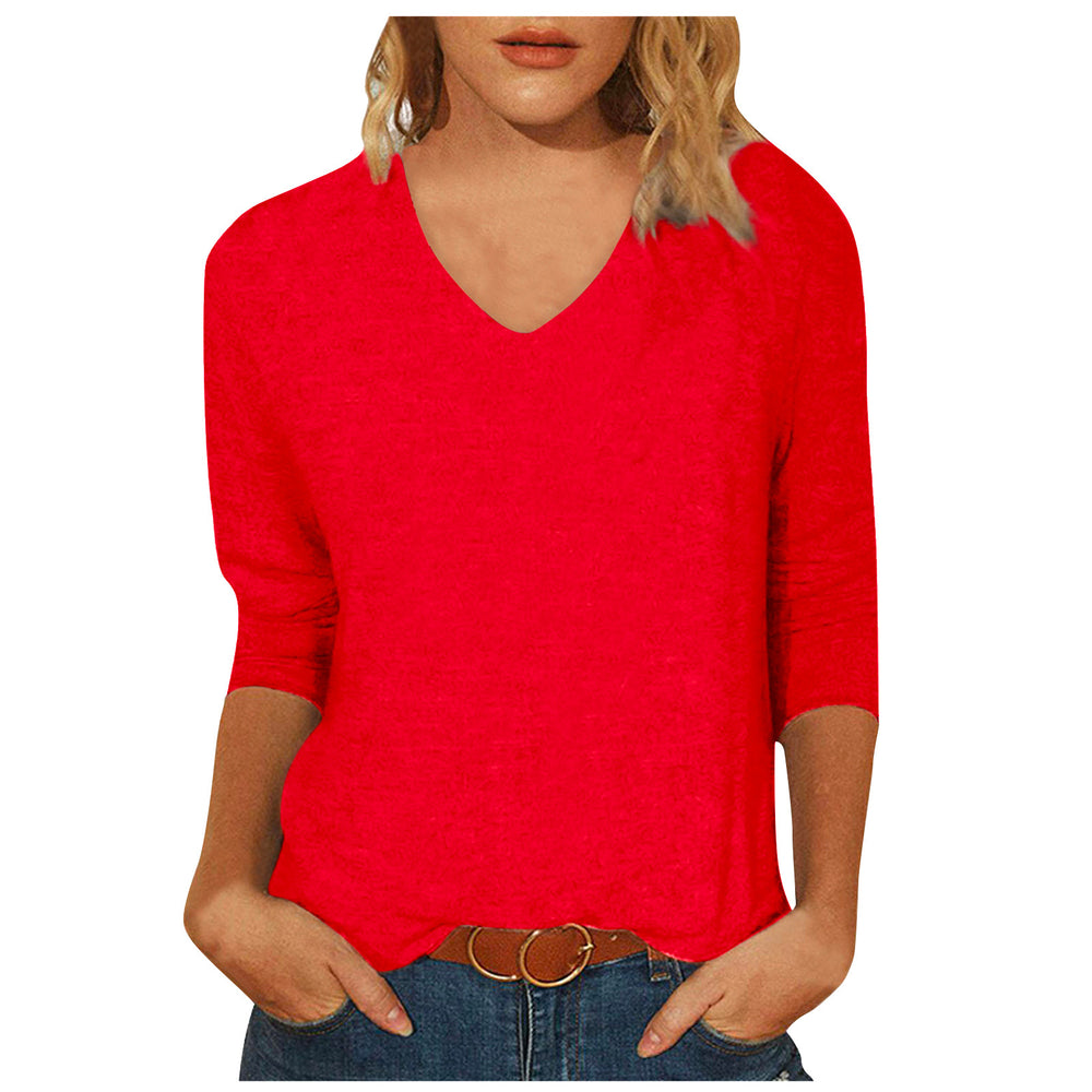 cross-border  women's casual v-neck 3/4 sleeve t-shirt top - in stock